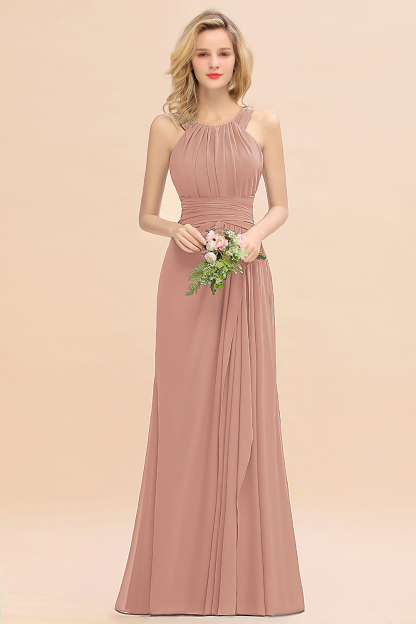 BMbridal Elegant Round Neck Sleeveless Bridesmaid Dress with Ruffles-BMbridal