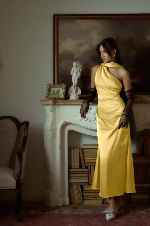 One Shoulder Sleeveless Long Mermaid Prom Dress With Pleated