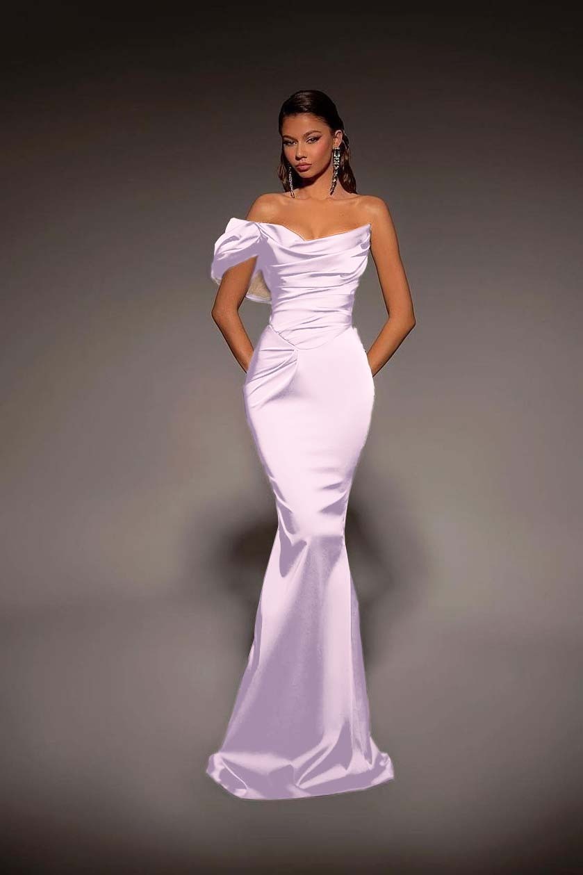 One Shoulder Strapless Long Mermaid Prom Dress With Pleated