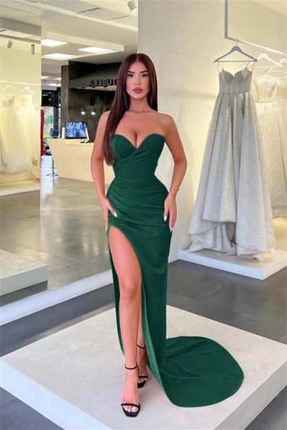 Sweetheart Sleeveless Split Mermaid Prom Dress With Pleated