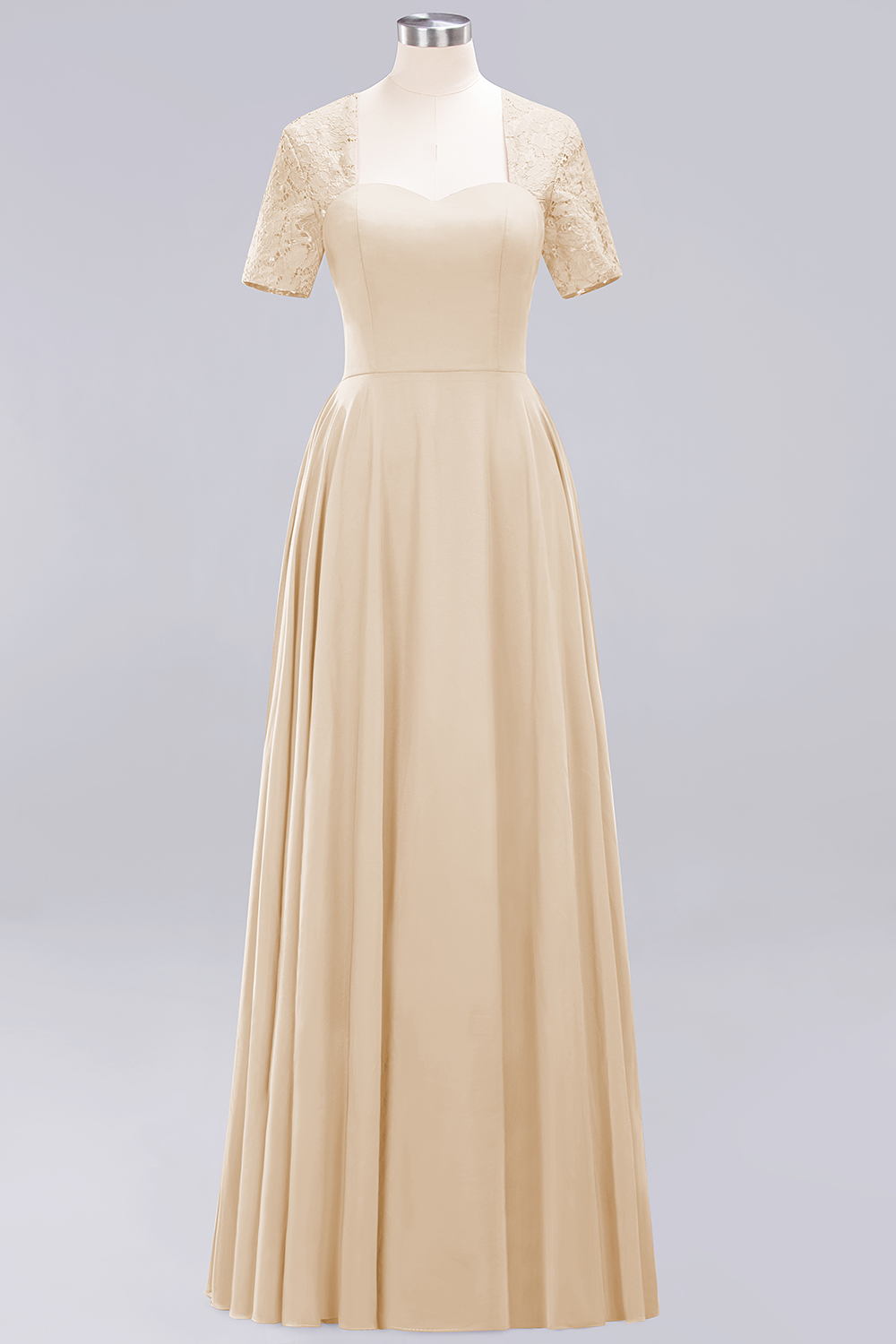 BMbridal Dark Navy Open-Back Long Bridesmaid Dress With Short Sleeves-BMbridal