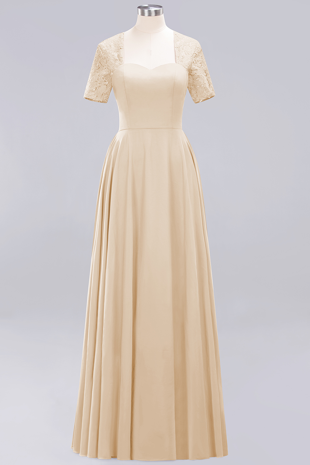 BMbridal Dark Navy Open-Back Long Bridesmaid Dress With Short Sleeves-BMbridal