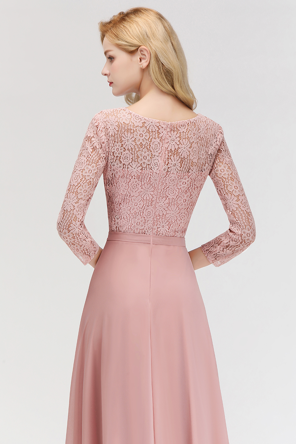 BMbridal Elegant 3/4 Sleeves Lace Long Dusty Rose Bridesmaid Dresses Online-BMbridal