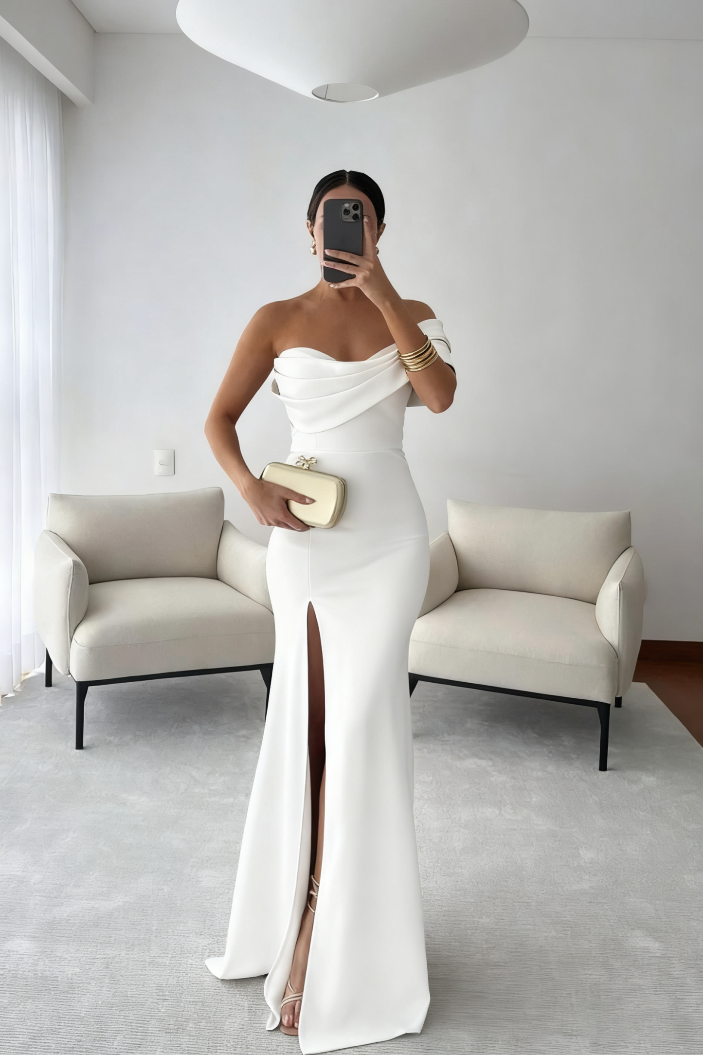 One Shoulder Sleeveless Long Mermaid Prom Dress With Split Pleated