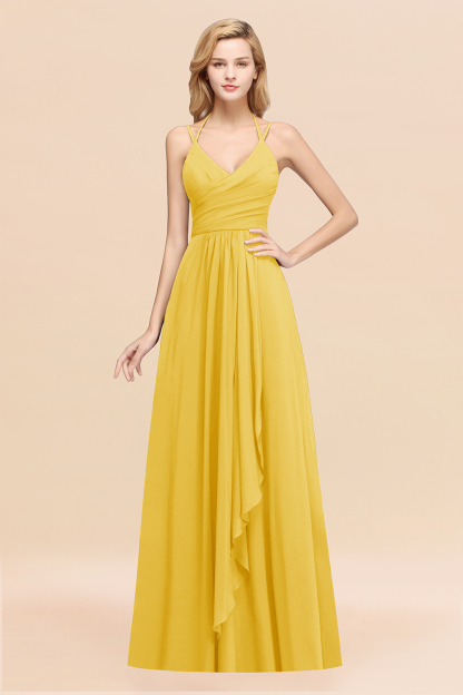 BMbridal Affordable Chiffon Burgundy Bridesmaid Dress With Spaghetti Straps-BMbridal