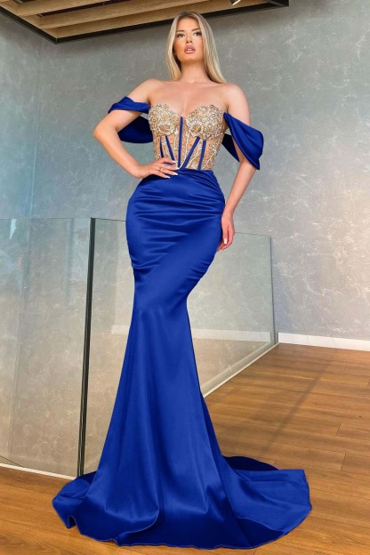 Stunning Pink Mermaid Off the Shoulder Long Prom Dress With Appliques