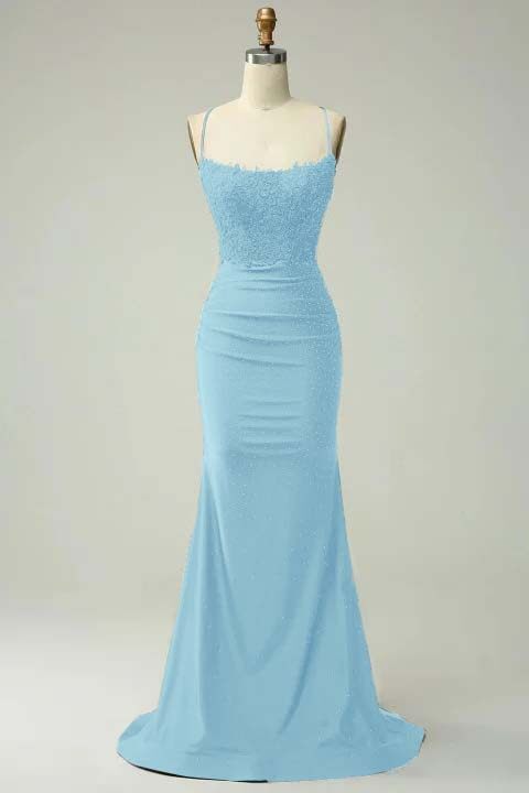 Spaghetti Strap Sleeveless Long Mermaid Prom Dress With Appliques