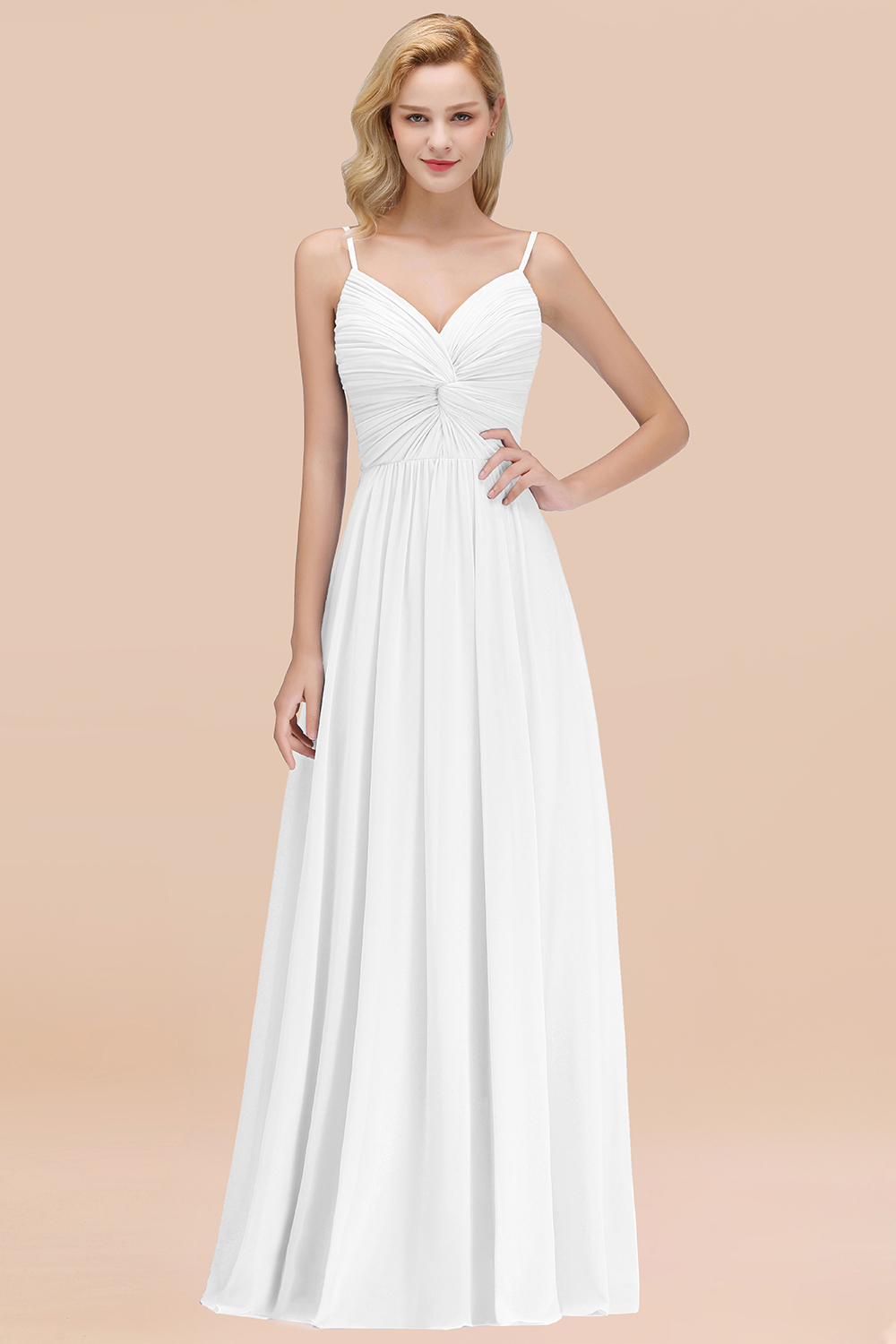 BMbridal Chic V-Neck Pleated Backless Bridesmaid Dresses with Spaghetti Straps-BMbridal