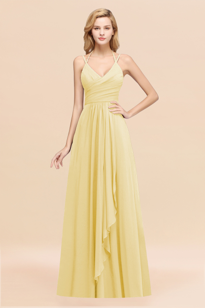 BMbridal Affordable Chiffon Burgundy Bridesmaid Dress With Spaghetti Straps-BMbridal