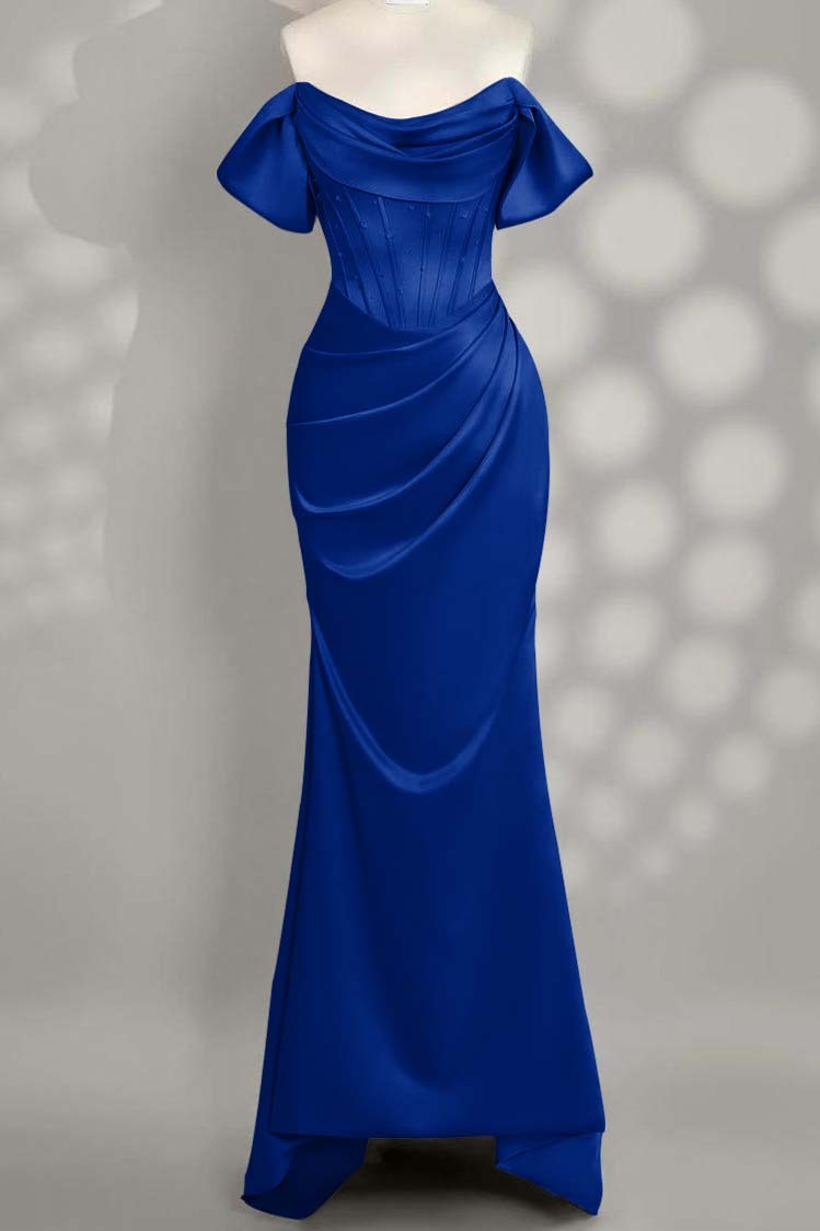 Off the Shoulder Sleeveless Mermaid Long Prom Dress With Pleated