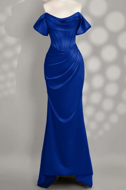 Off the Shoulder Sleeveless Mermaid Long Prom Dress With Pleated