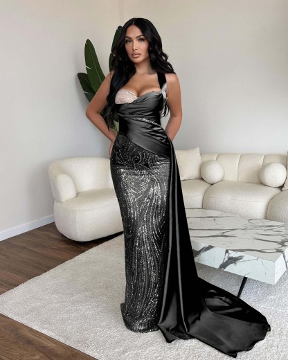 Straps Sweetheart Sleeveless Long Mermaid Prom Dress With Sequins