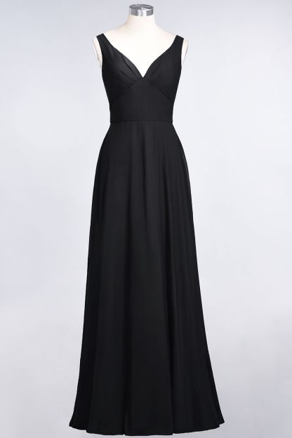 BMbridal Chic Chiffon V-Neck Straps Ruffle Affordable Bridesmaid Dresses with Open Back-BMbridal