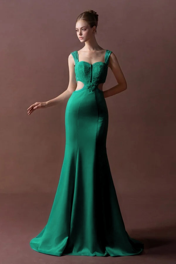 Straps Sleeveless Long Mermaid Prom Dress With Pleated Sequins