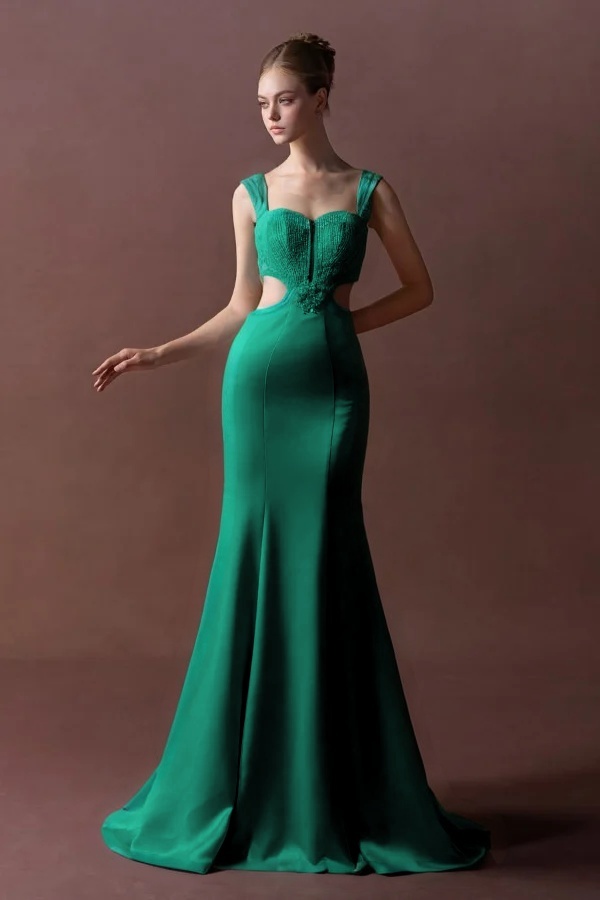 Straps Sleeveless Long Mermaid Prom Dress With Pleated Sequins