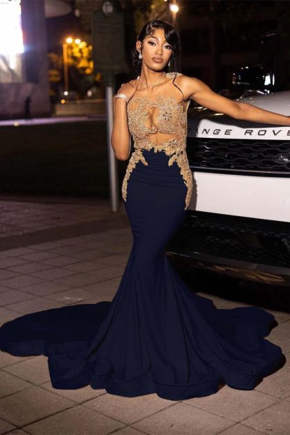 Jewel Neck Sleeveless Long Mermaid Prom Dress With Appliques