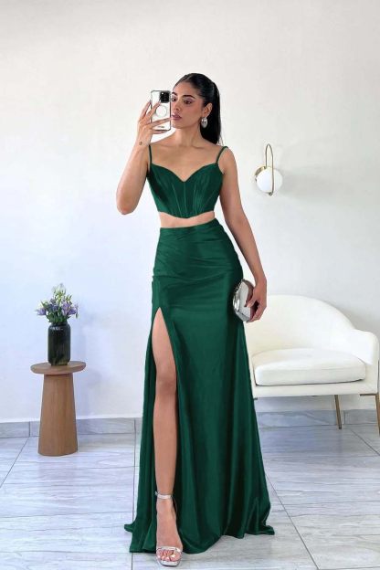 Spaghetti Strap Sleeveless Mermaid Long Prom Dress With Split
