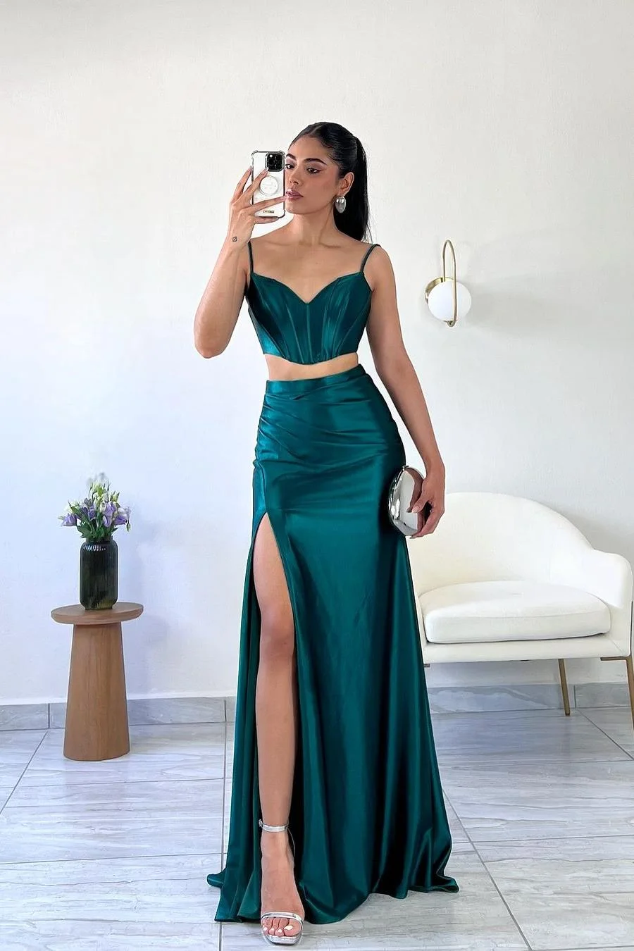 Spaghetti Strap Sleeveless Mermaid Long Prom Dress With Split