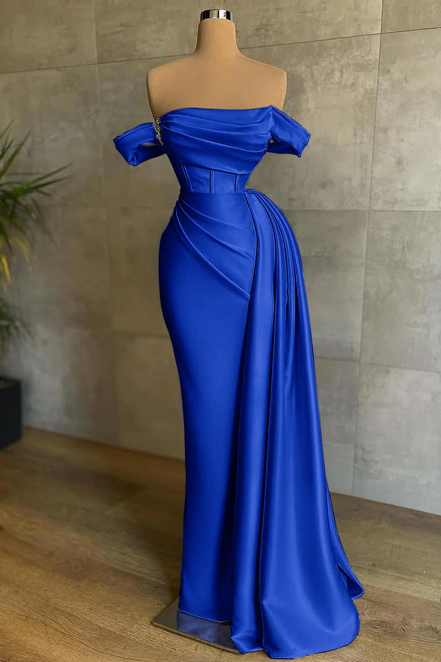 Stunning White Strapless Mermaid Pleated Long Prom Dress Off the Shoulder