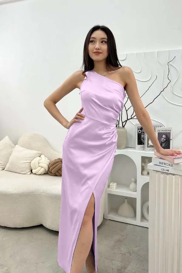 Chic Sleeveless One Shoulder Long Prom Dress With Pleated Split