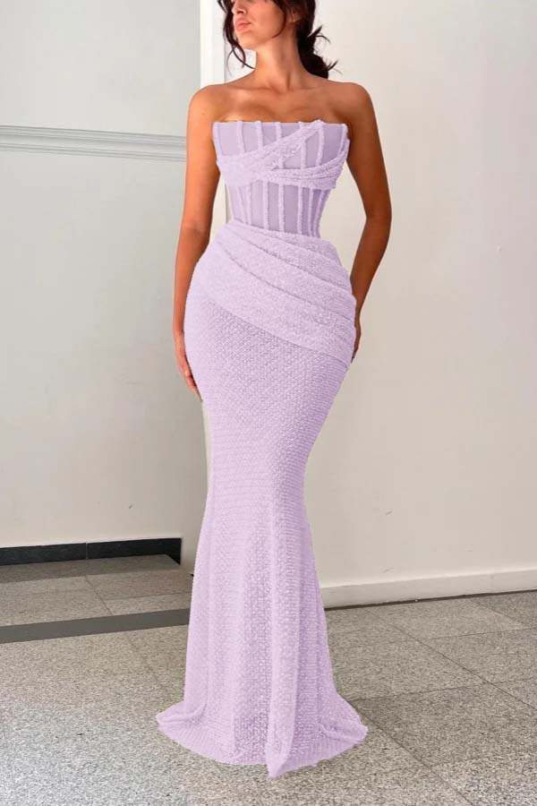 Shining Strapless Sleeveless Mermaid Long Prom Dress With Pleated