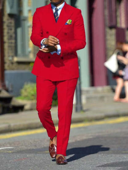 Double-Breasted Six-Button Two-Piece Wedding Suits For Men In Solid Colors