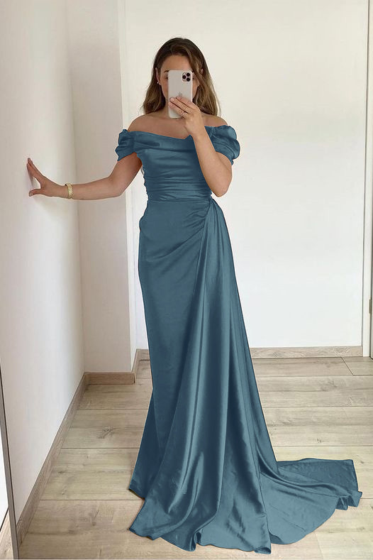 Off the Shoulder Mermaid Strapless Pleated Prom Dress With Ruffles Online