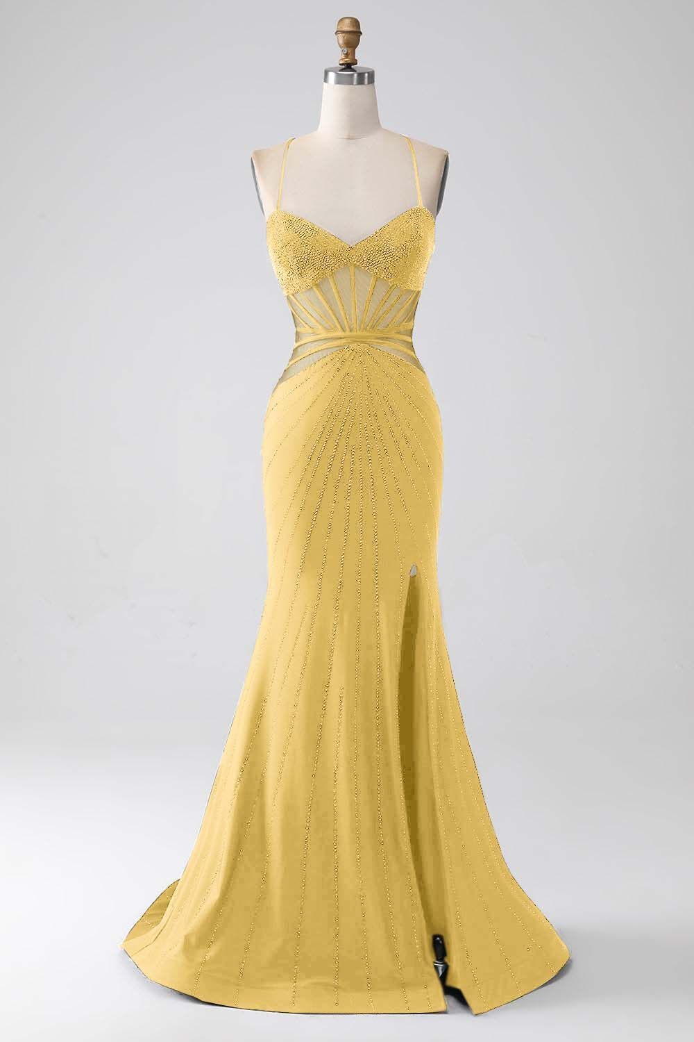 Spaghetti Strap Sleeveless Long Mermaid Prom Dress With Beading