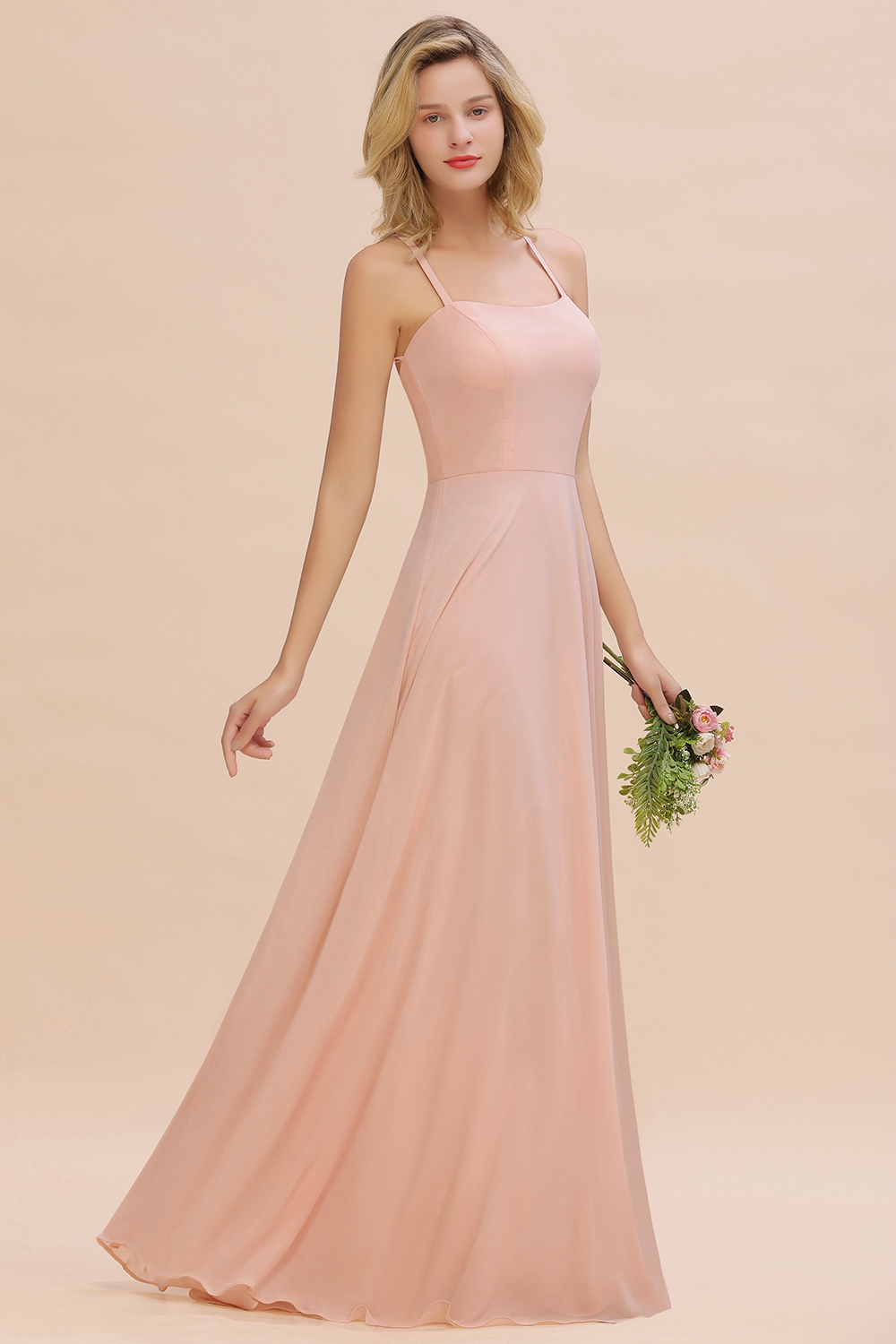 BMbridal Chic Straps Sleeveless Chiffon Affordable Bridesmaid Dresses with Ruffle-BMbridal