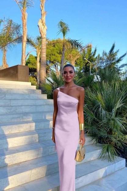 One Shoulder Backless Sleeveless Long Prom Dress With Pleated