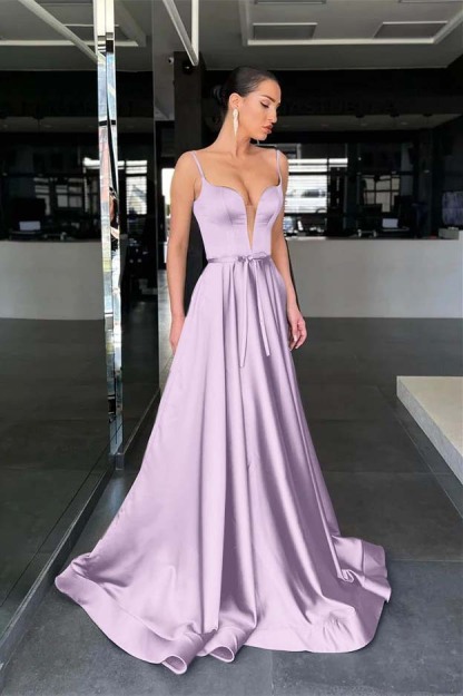 Charming Sage Spaghetti Strap Sleeveless A Line Prom Dress Long With Belt