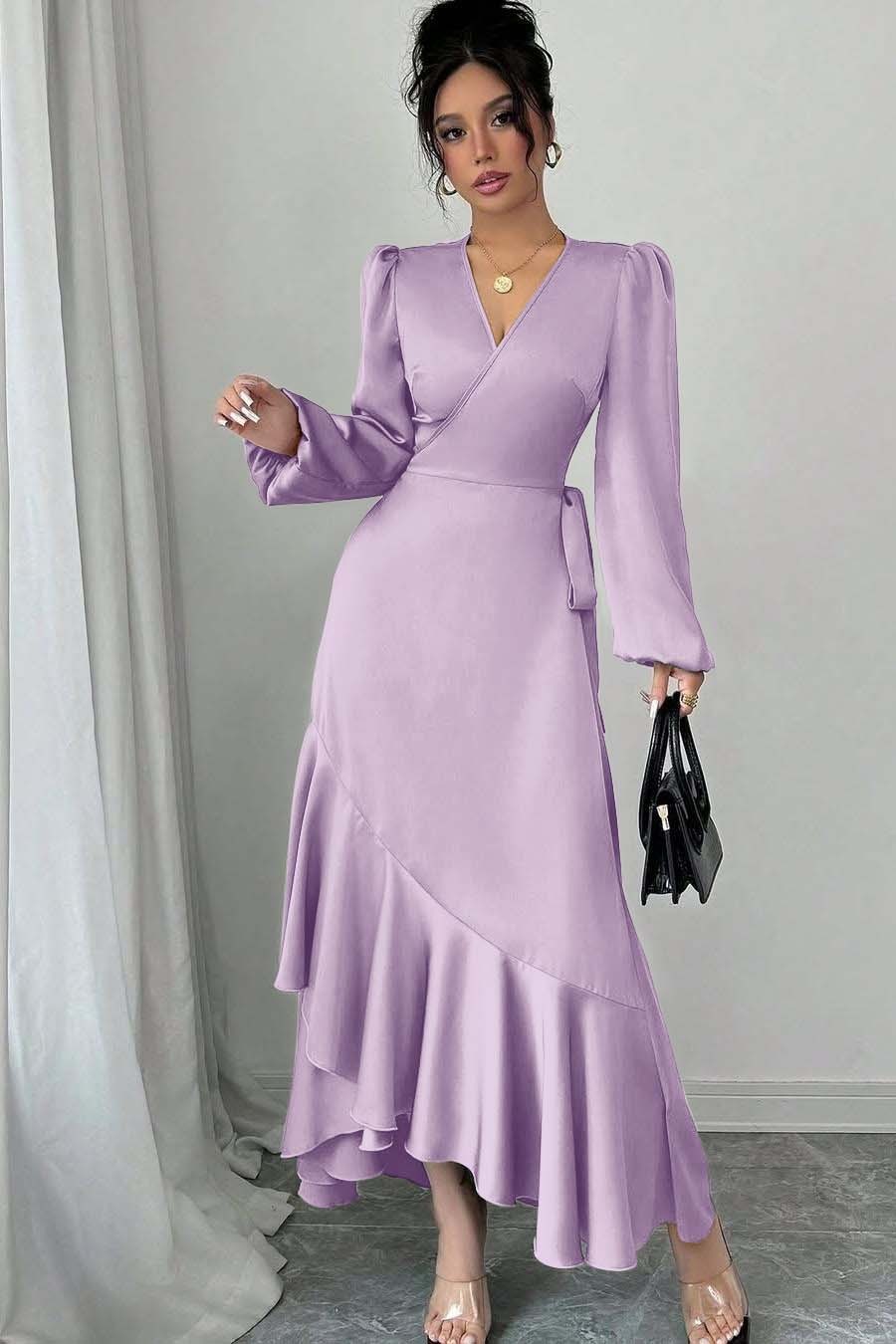 Shinning Long Sleeves V Neck Long Prom Dress With Ruffles Pleated