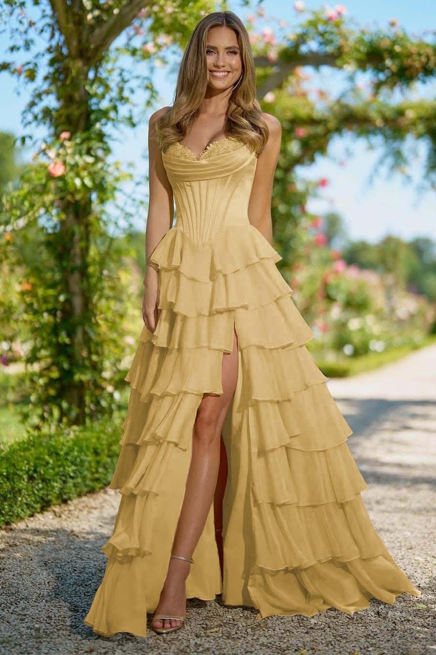 Sweetheart Sleeveless High Split Long Prom Dress With Appliques