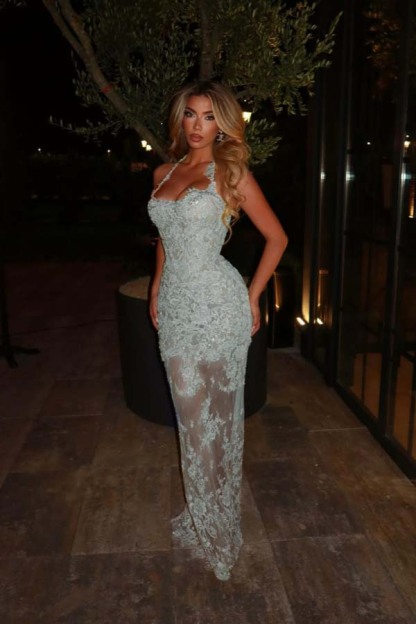 Halter Sleeveless Long Mermaid Prom Dress With Lace Embroidery