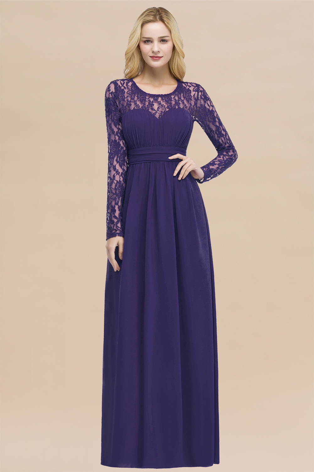 BMbridal Elegant Lace Burgundy Bridesmaid Dresses Online with Long Sleeves-BMbridal