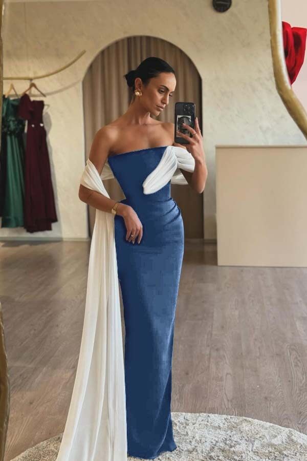 Strapless Sleeveless Mermaid Long Prom Dress With Ruffles Pleated