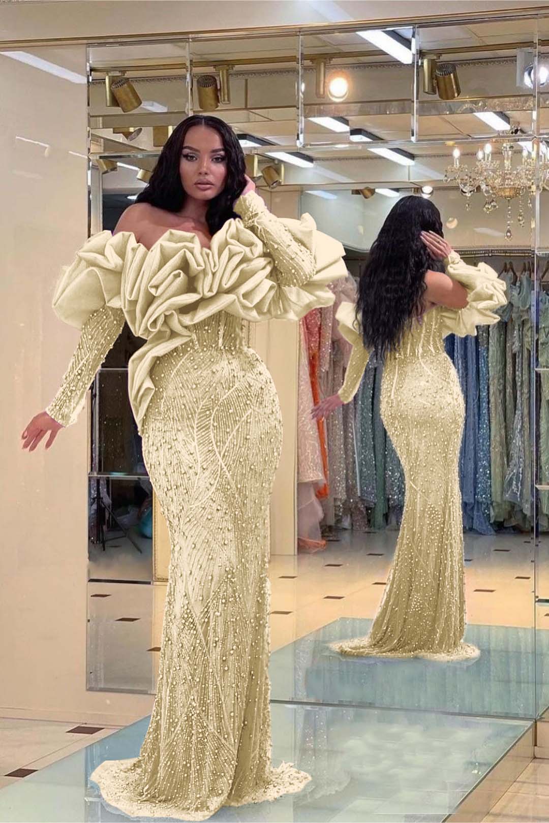 Prom Dress Purple Bubble Sleeves Long Strapless Sequins Beading