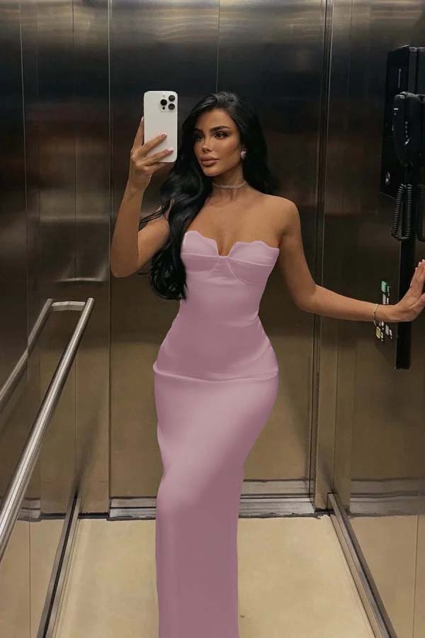 White Strapless Sleeveless Long Mermaid Prom Dress With Pleated