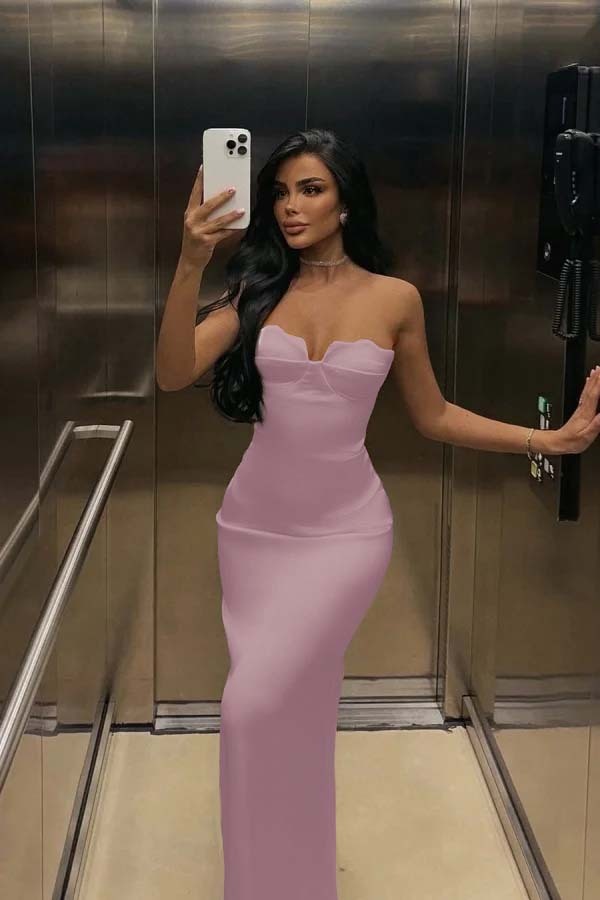 White Strapless Sleeveless Long Mermaid Prom Dress With Pleated