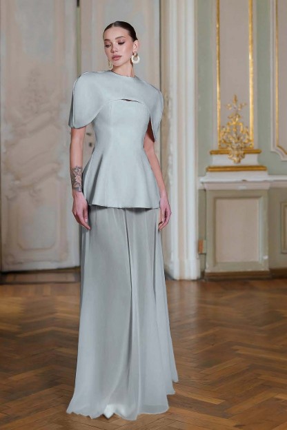 Chiffon Sleeveless Long Mermaid Prom Dress With Pleated Shawl