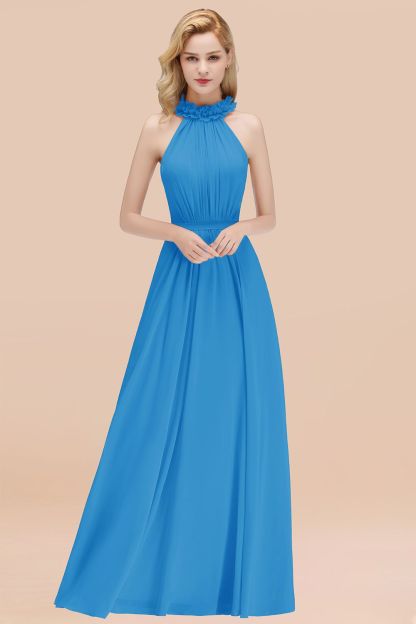 BMbridal Modest High-Neck Halter Ruffle Chiffon Bridesmaid Dresses Affordable-BMbridal