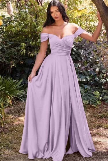Off the Shoulder Sleeveless Long Prom Dress With Split Pleated