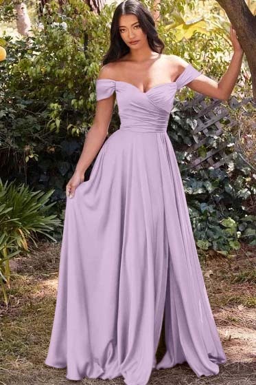 Off the Shoulder Sleeveless Long Prom Dress With Split Pleated