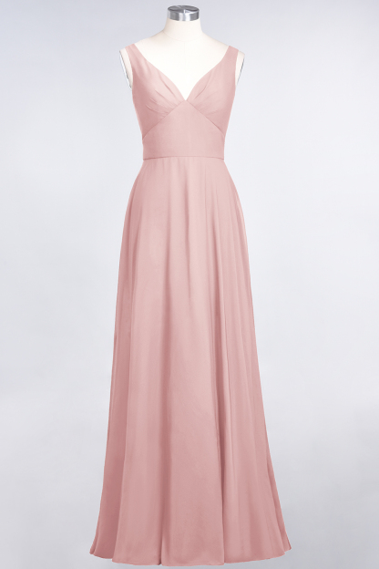 BMbridal Chic Chiffon V-Neck Straps Ruffle Affordable Bridesmaid Dresses with Open Back-BMbridal