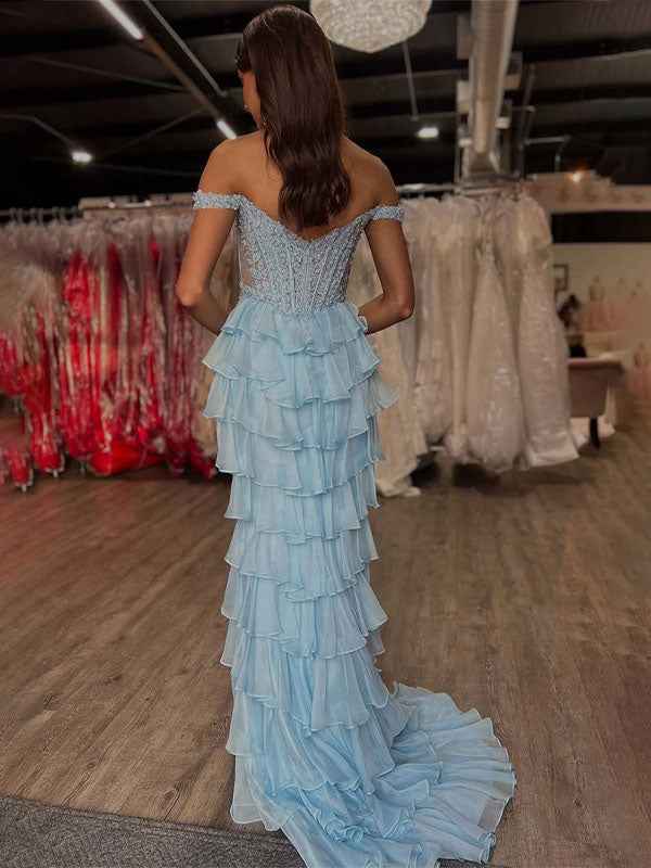 Mermaid Off the Shoulder Corset Long Prom Dress with Appliques