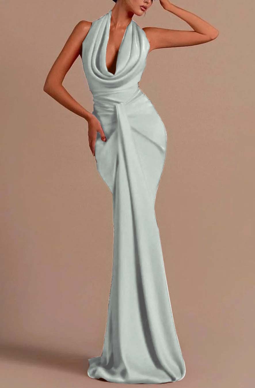 Backless Sleeveless Prom Dress Long Mermaid Red Sleeveless Halter