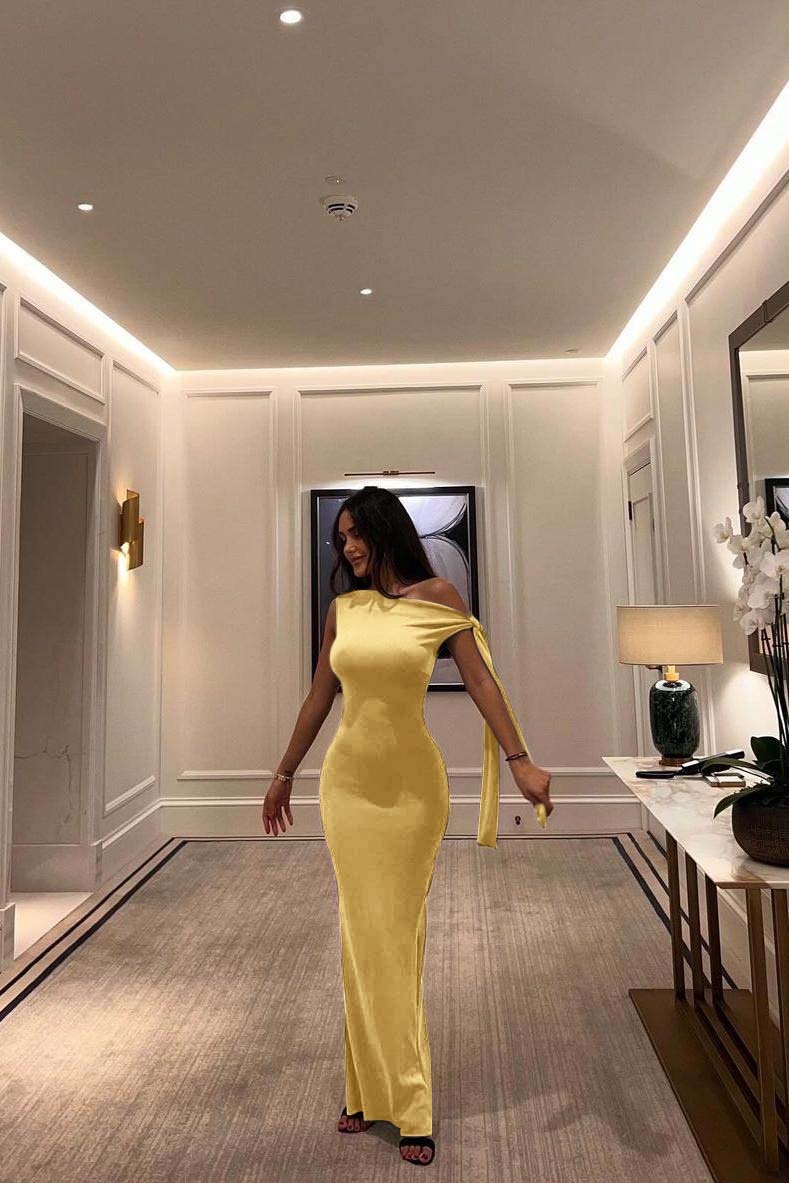 One Shoulder Sleeveless Mermaid Long Prom Dress With Pleated