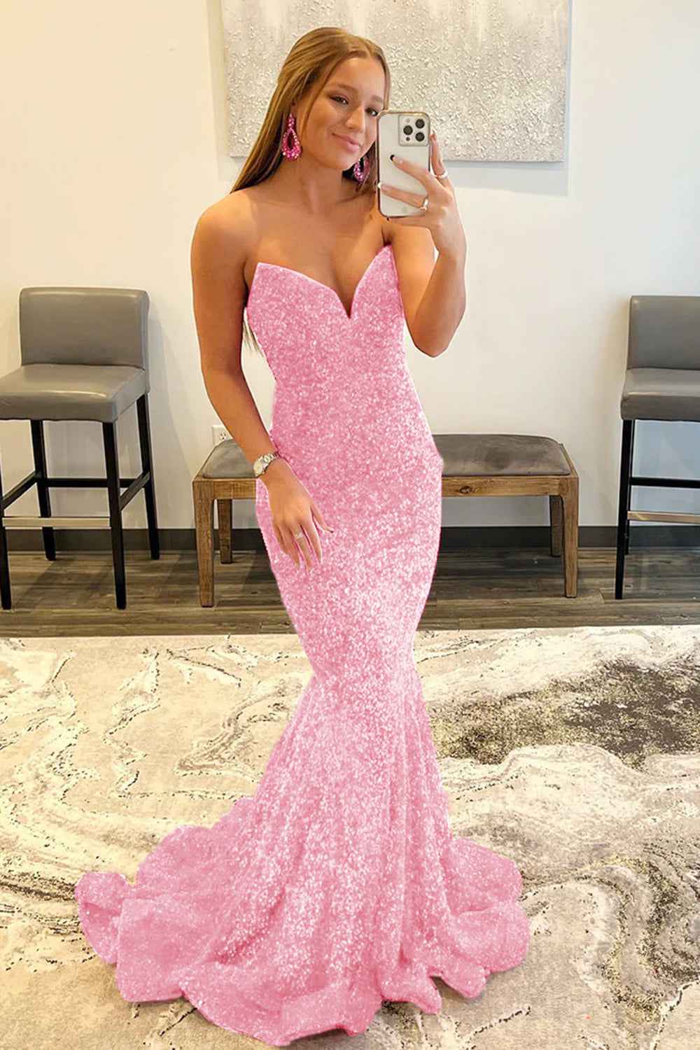 Sparkly Gold Sweetheart Mermaid Long Sequin Prom Dress