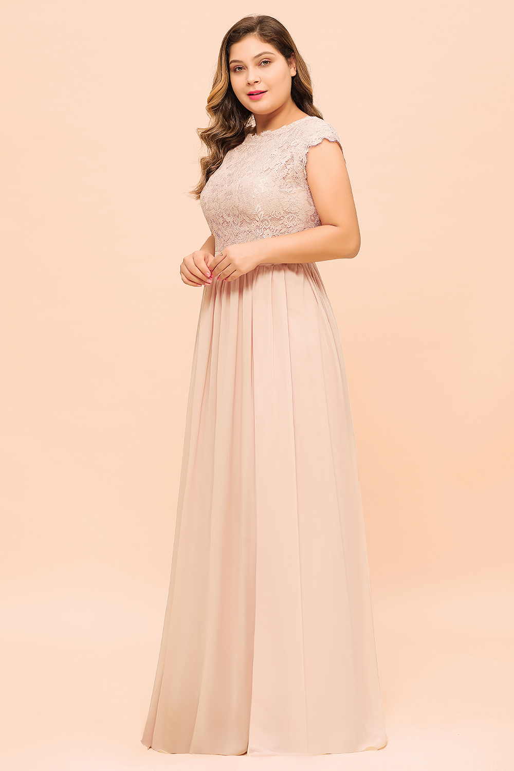 BMbridal Elegant Jewel Chiffon Lace Affordable Bridesmaid Dresses with Slit-BMbridal