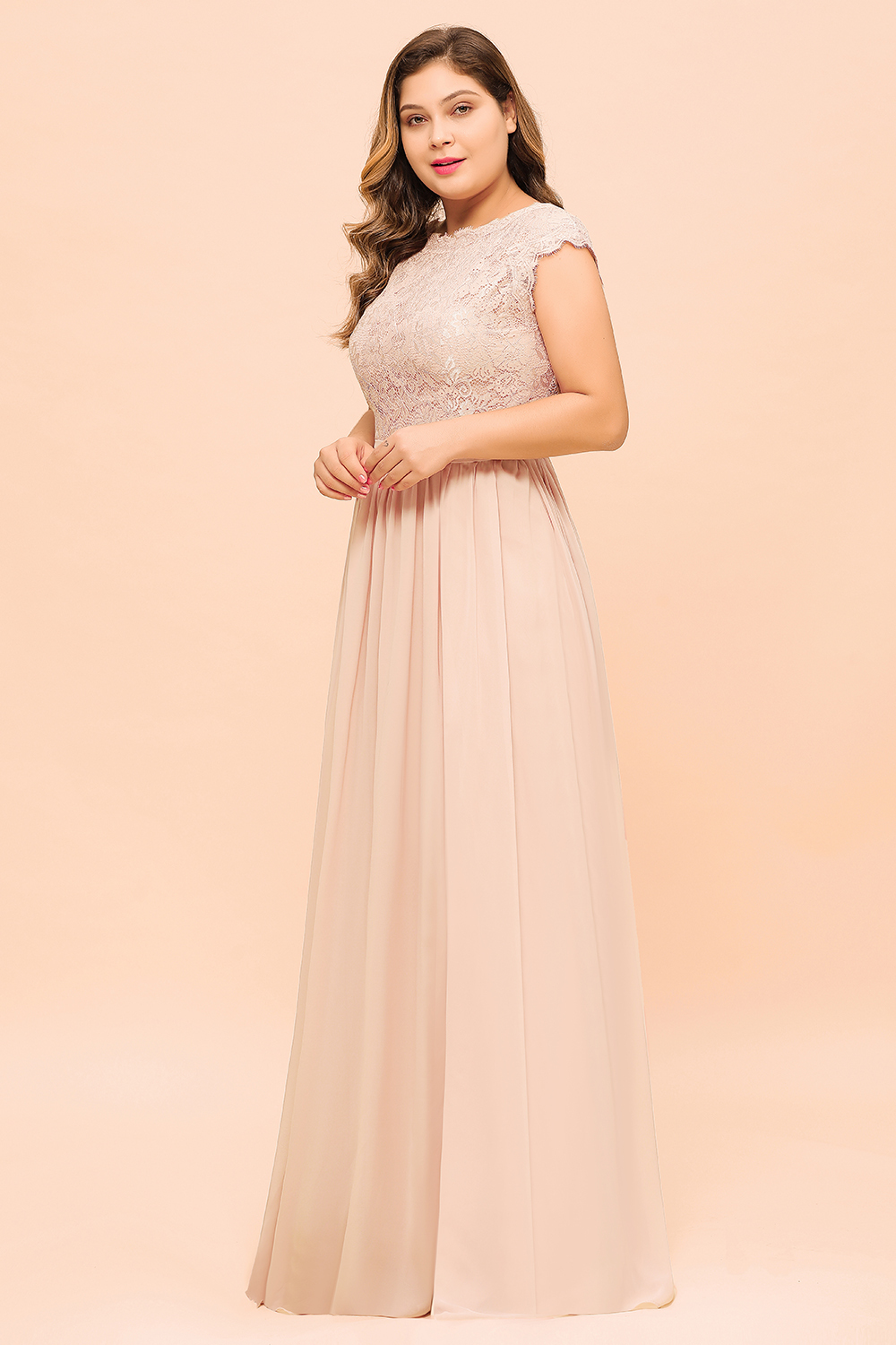 BMbridal Elegant Jewel Chiffon Lace Affordable Bridesmaid Dresses with Slit-BMbridal